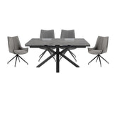 Vida Grey Ceramic Dining Table with 6 Dune Leather Swivel Chairs - Pendle Village Furniture